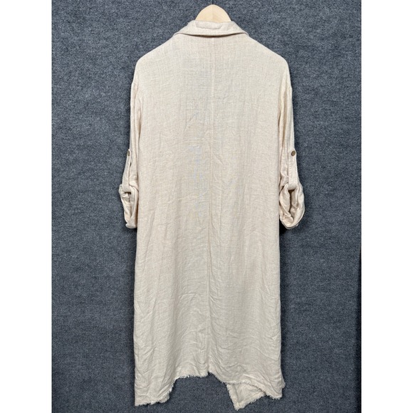 Zara Size XS Cardigan Duster Cream Linen Blend Kimono Fringe Oversized Lagenlook - Picture 4 of 9